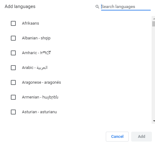 list of supported languages in Chrome