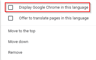 language option in Chrome