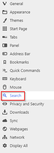 search section in vivaldi