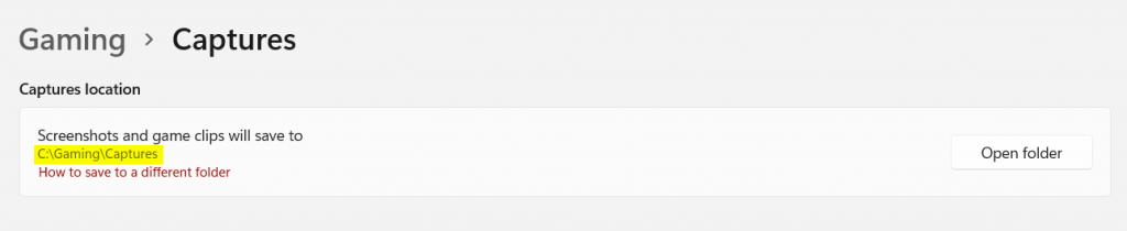 new path for Captures folder in Windows 11