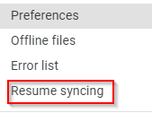 Resume syncing in Google Drive for desktop