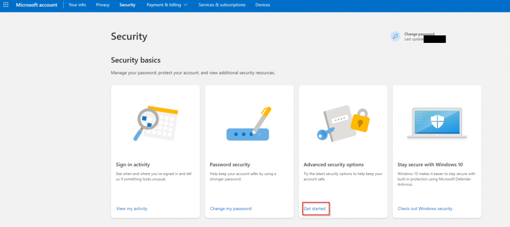 Microsoft account security dashboard