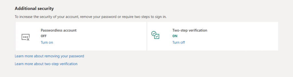 Two-step verification and Passwordless account