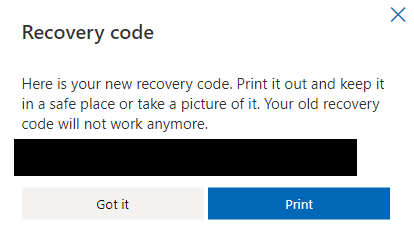 Generating a failsafe recovery code for Microsoft account