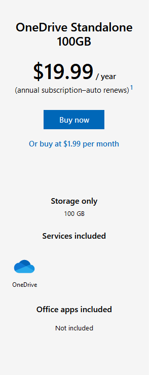 OneDrive standalone storage plan