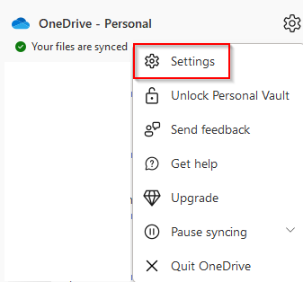 accessing OneDrive settings