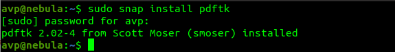 snap install of pdftk