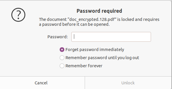 password for opening the pdf file