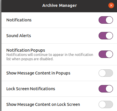 Choosing different notification types to enable or disable