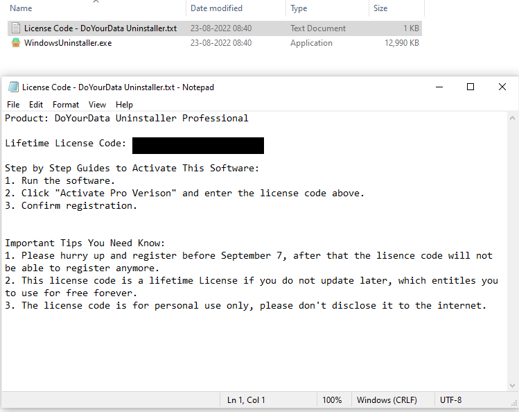 license code for DoYourData Uninstaller