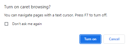 Keyboard shortcut to toggle caret browsing in Chrome