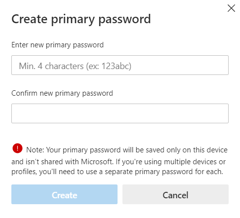 Setting a primary password in Edge