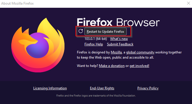 Firefox updates page