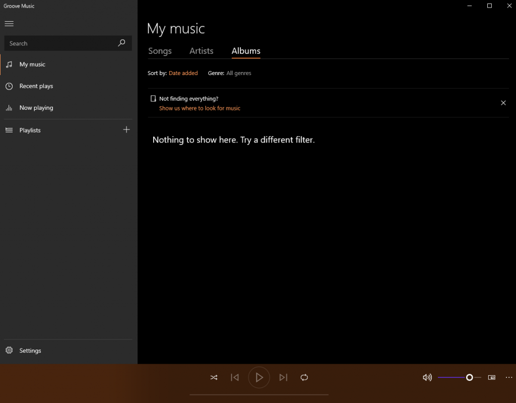 Dark mode in Groove Music app