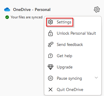 accessing OneDrive settings