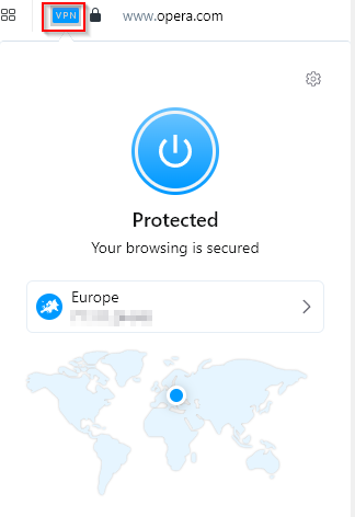 Opera VPN enabled