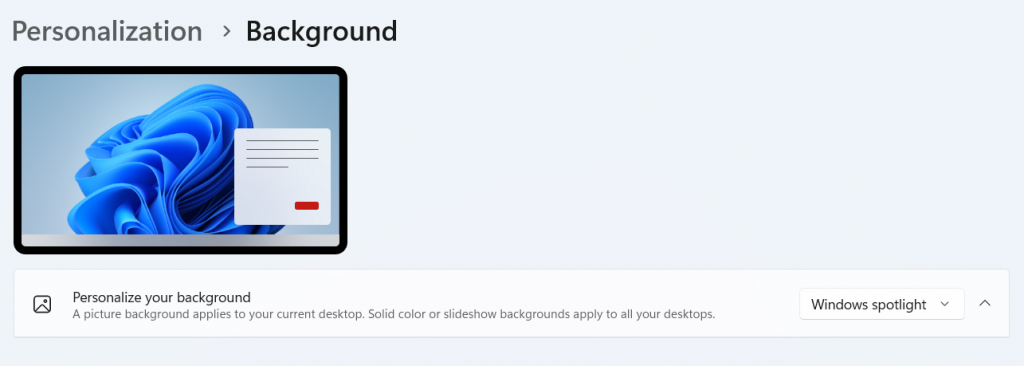 Background set to Windows spotlight in Windows 11
