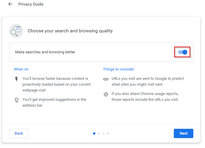 search and browsing privacy settings