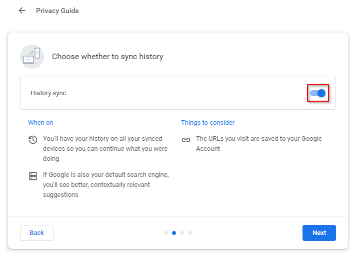 history sync privacy settings