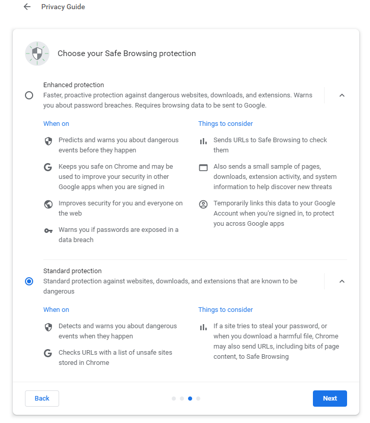 safe browsing protection privacy settings