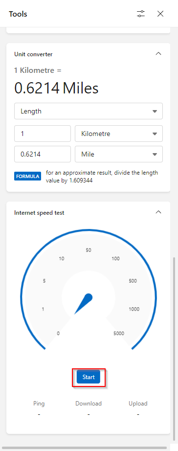 internet speed tester in Edge