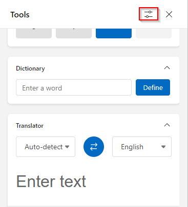 Tools settings in Edge sidebar