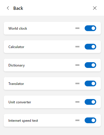 toggle individual tools in Edge