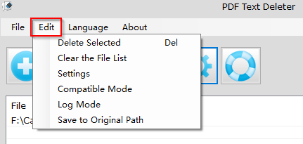 Options from the Edit dropdown menu