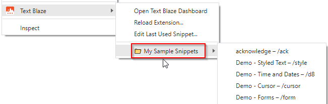 inserting text snippets using Text Blaze Chrome add-on