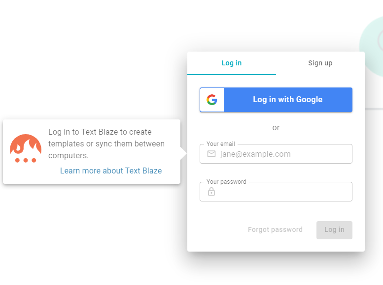 Text Blaze login page