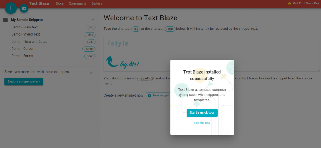 Text Blaze dashboard quick tour