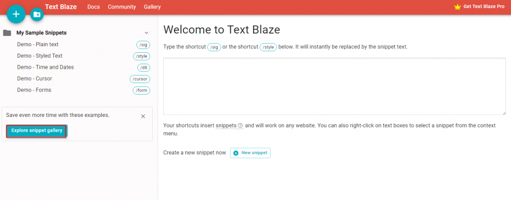 default snippets in Text Blaze