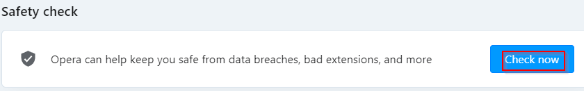 Safety check feature in Opera