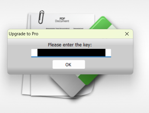 Entering the giveaway key for PDF Eraser Pro