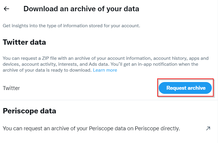 Submitting a Twitter data archive request