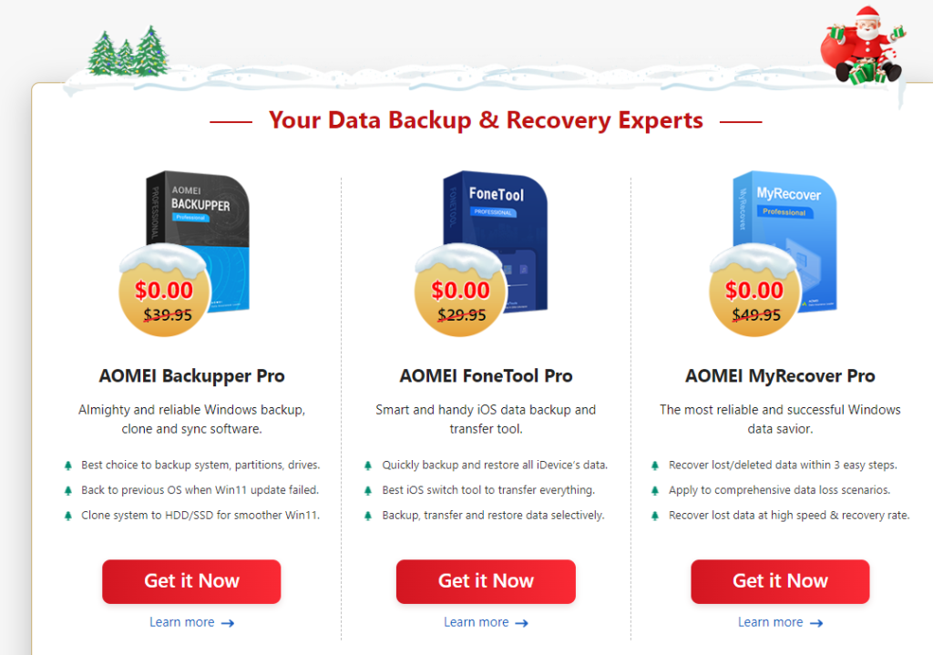 Backup and recovery products listed in the giveway