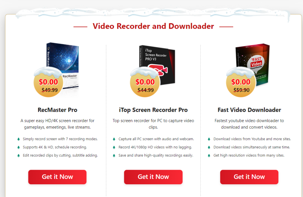 Video recorder and downloaders listed in the giveway