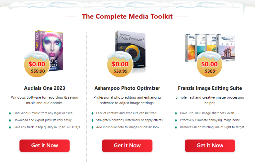 Complete media toolkit products listed in the giveway