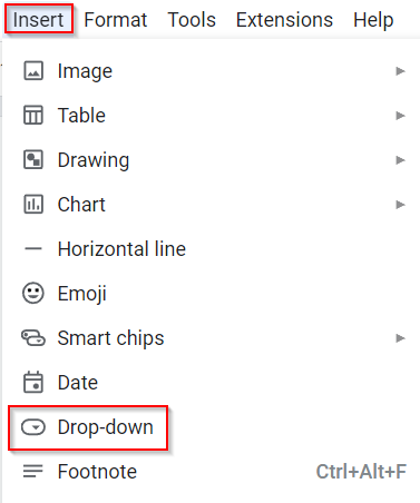 add drop-downs in google docs