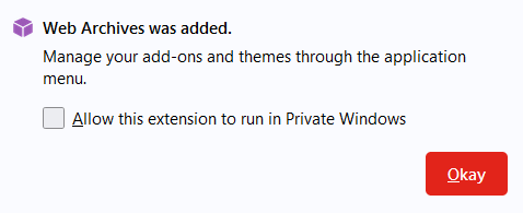 Web Archives installed in Firefox