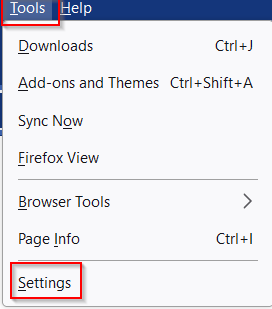 accessing Firefox settings