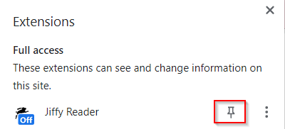 pin Jiffy Reader next to Chrome address bar