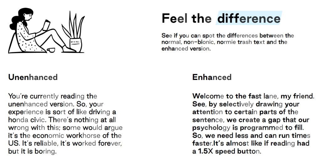 normal reading vs bionic reading