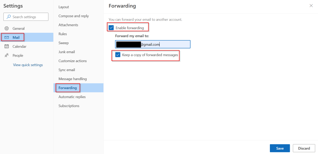 Setup email forwarding in Outlook.com