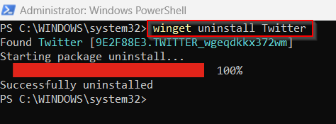 uninstall apps with winget