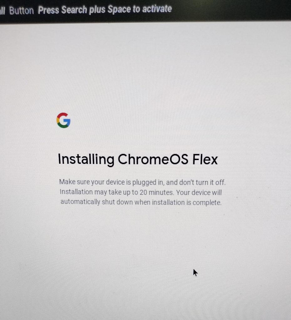 ChromeOS Flex installation in progress