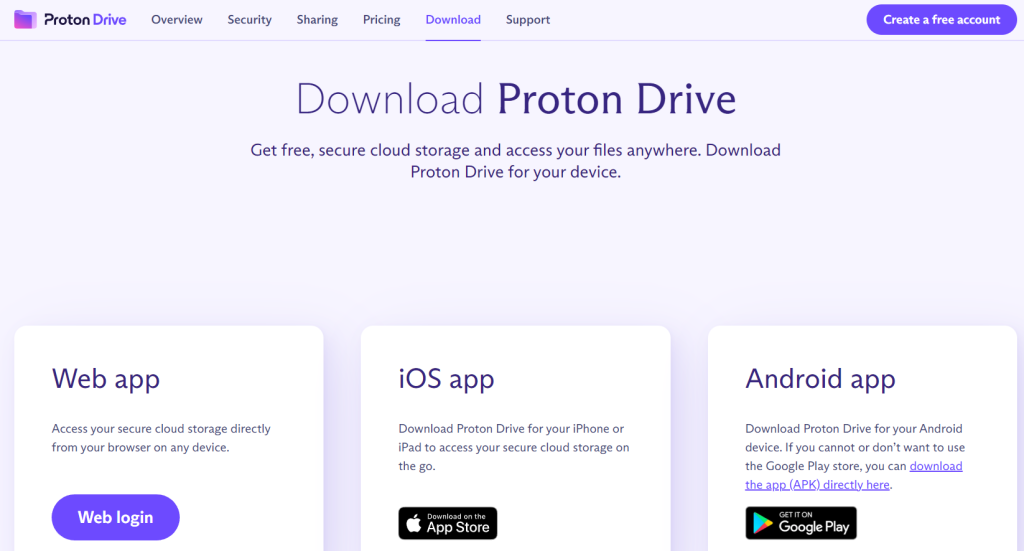 Proton Drive download page