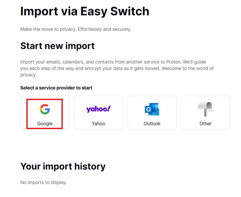 Choose Google for migrating Gmail to Proton Mail