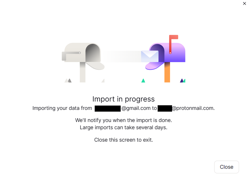 Proton Mail Easy Switch migration in progress