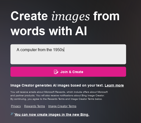 enter a prompt for generating AI images in Bing Image Creator